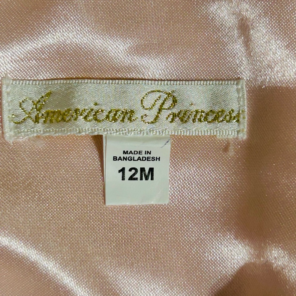 American Princess Pearl Rhinestones Pink Satin Dress - Picture 5 of 6